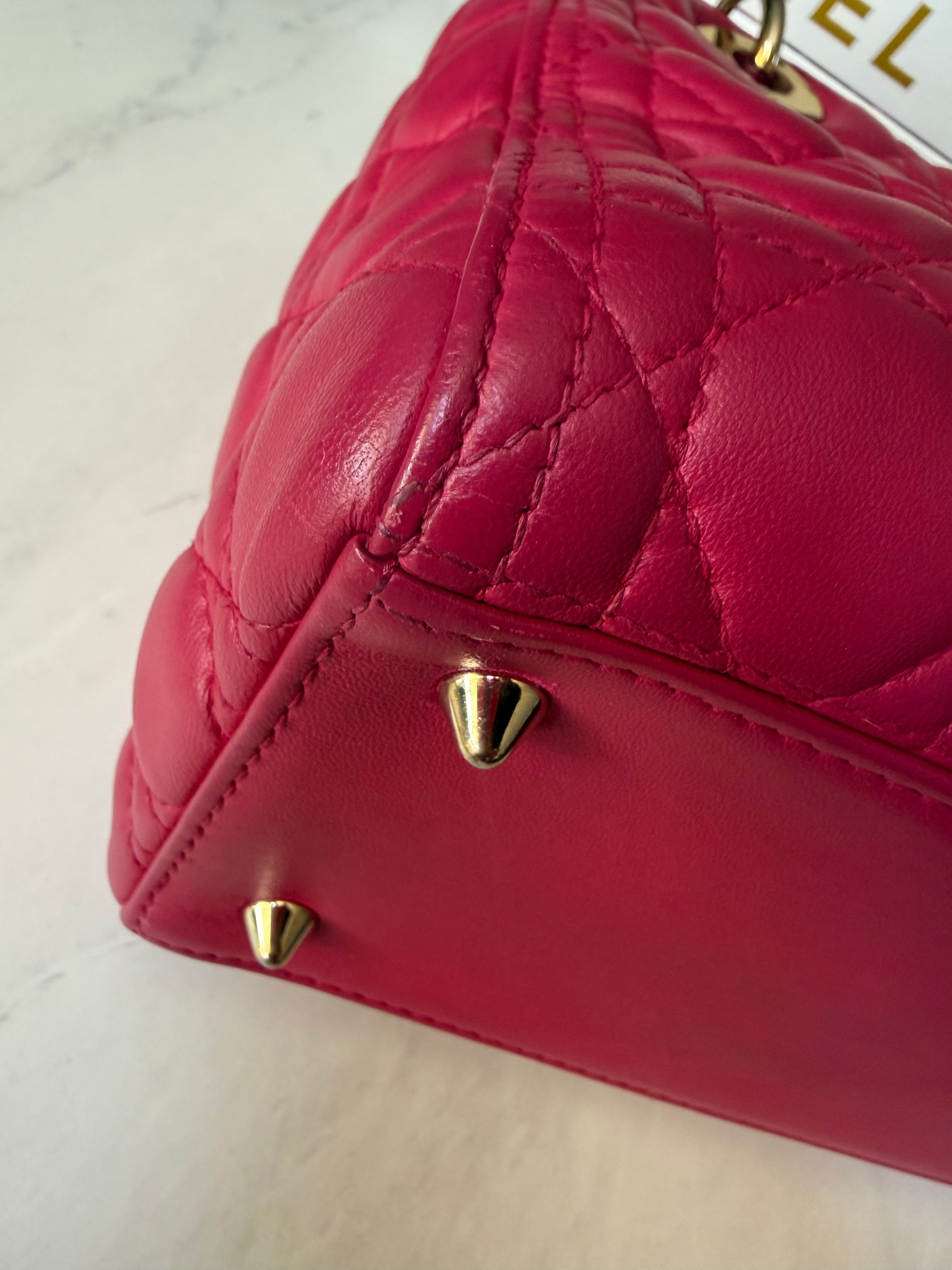 Preloved Christian Dior Lambskin Cannage Medium Lady Dior Fuchsia