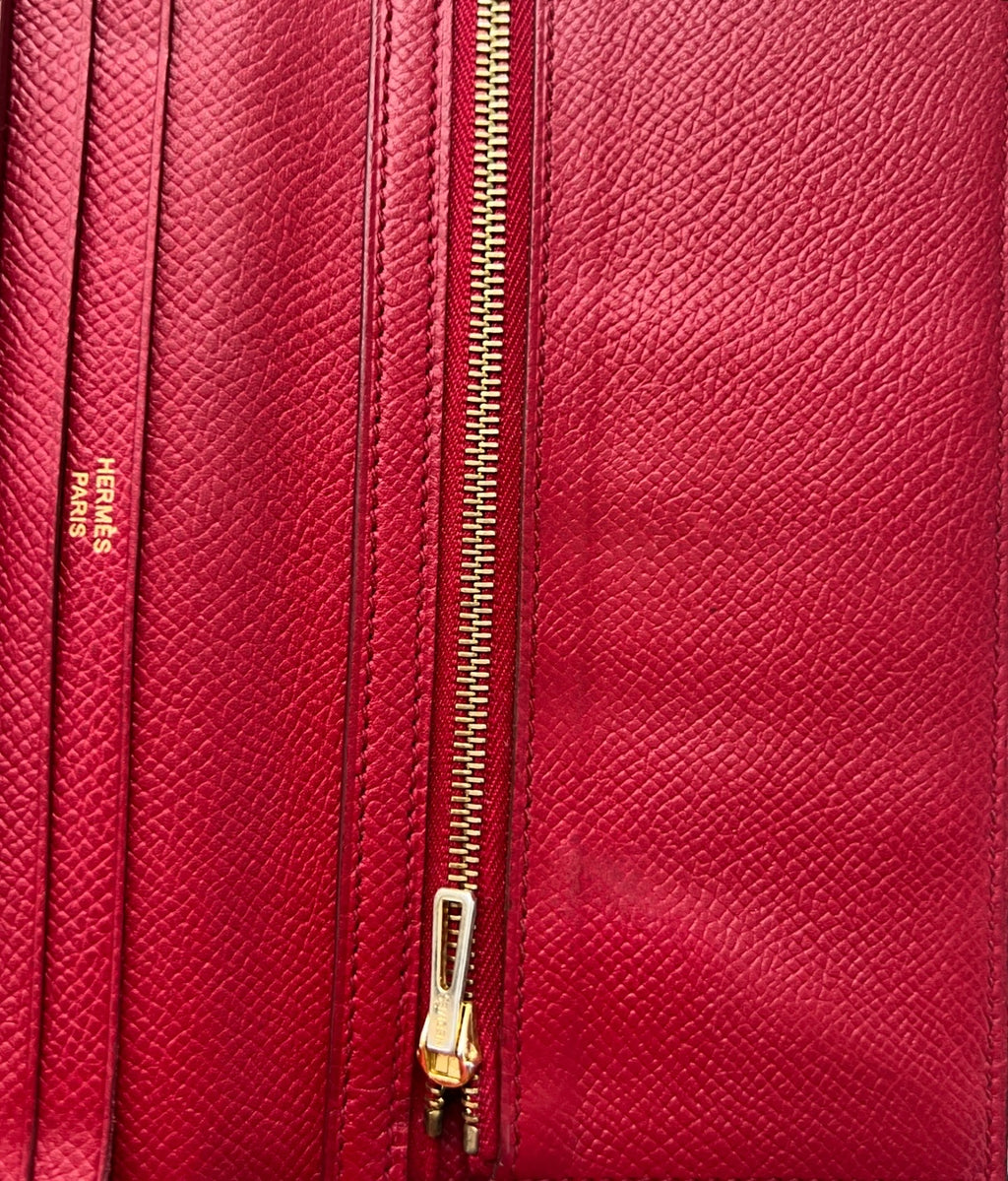 Hermes Bearn Red Long Bifold Wallet