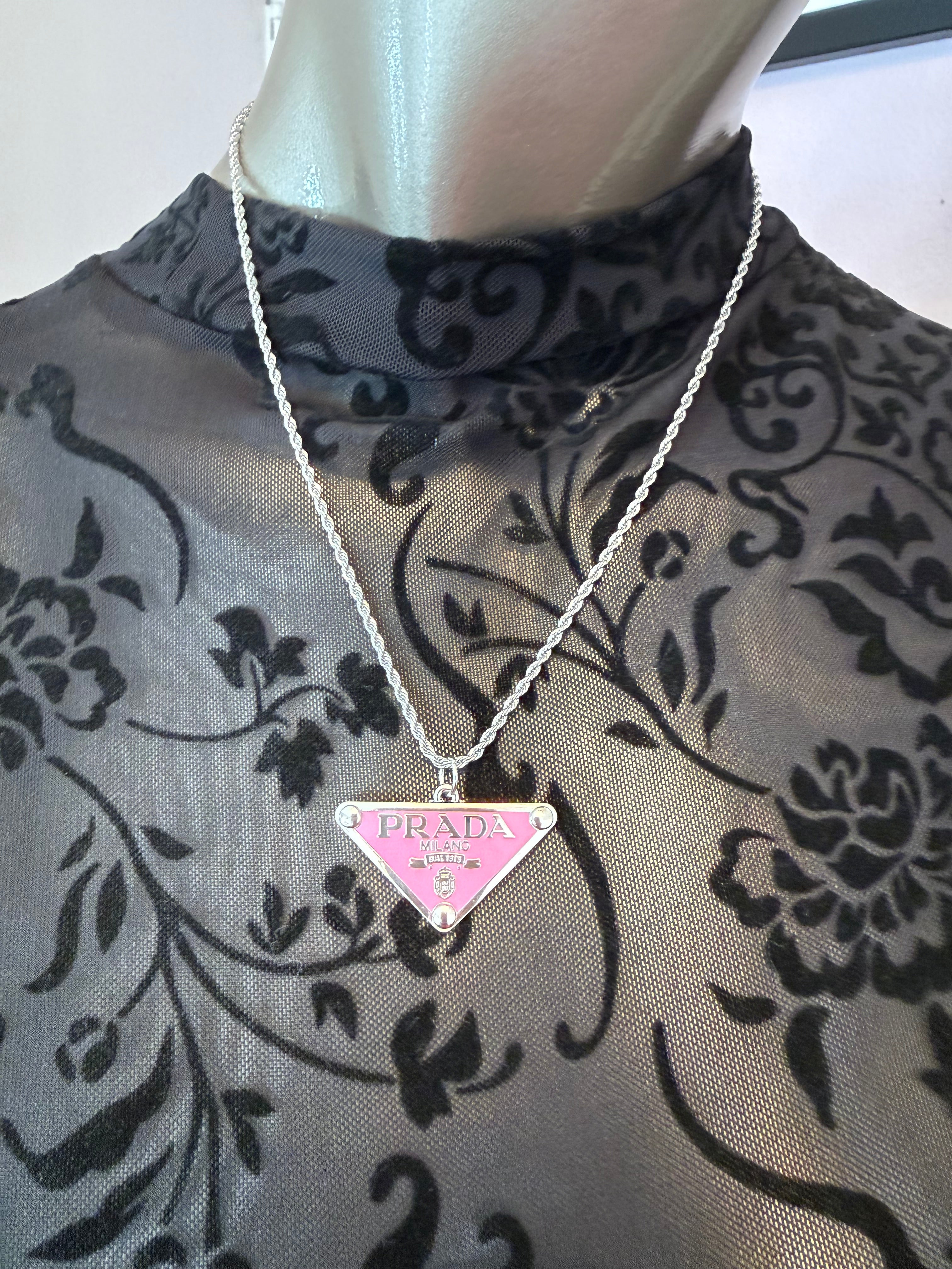 Upcycled Pink and Silver Prada Necklace