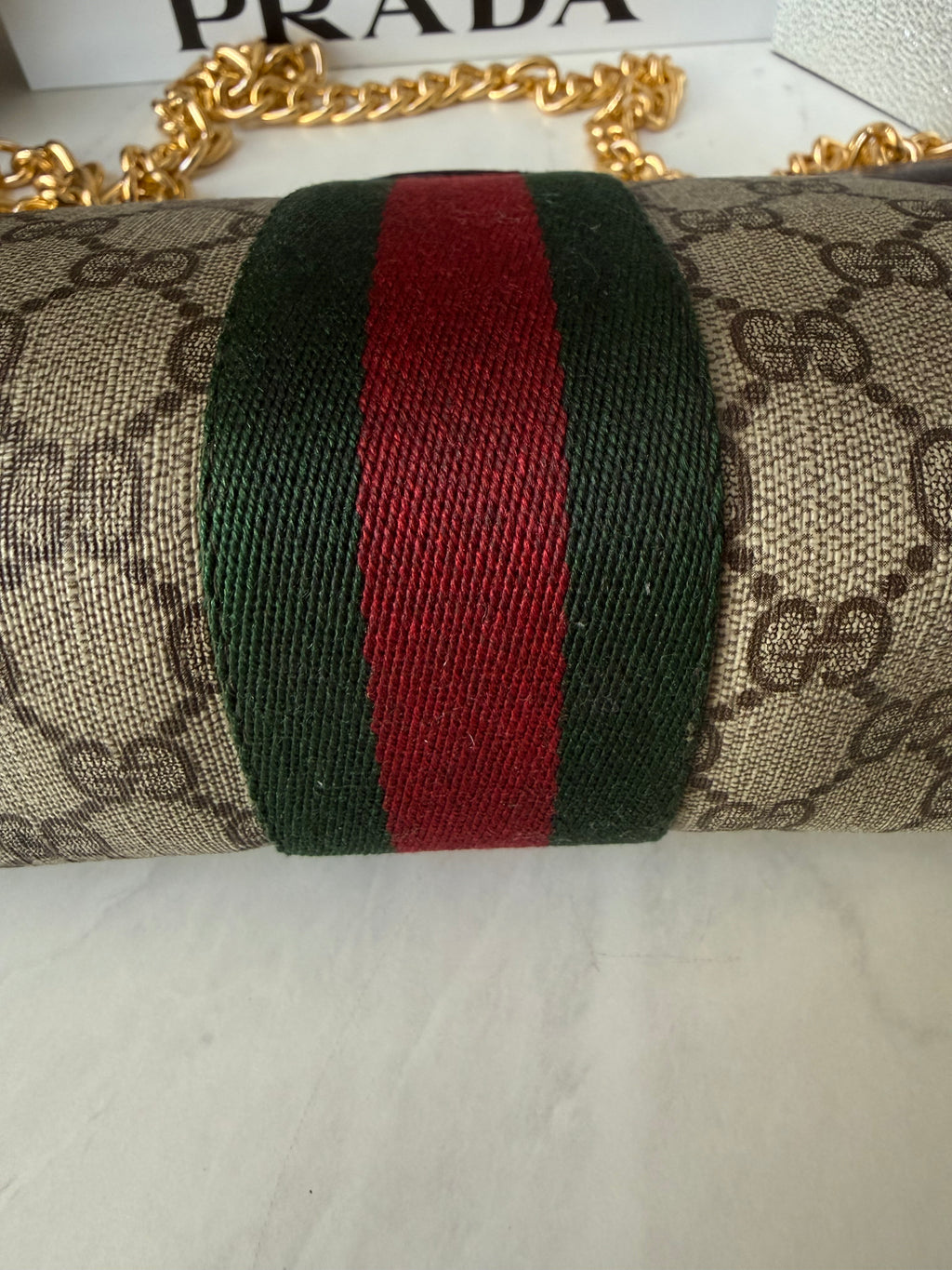 Preloved Large Gucci Ophidia Velcro Clutch w/ added Chain