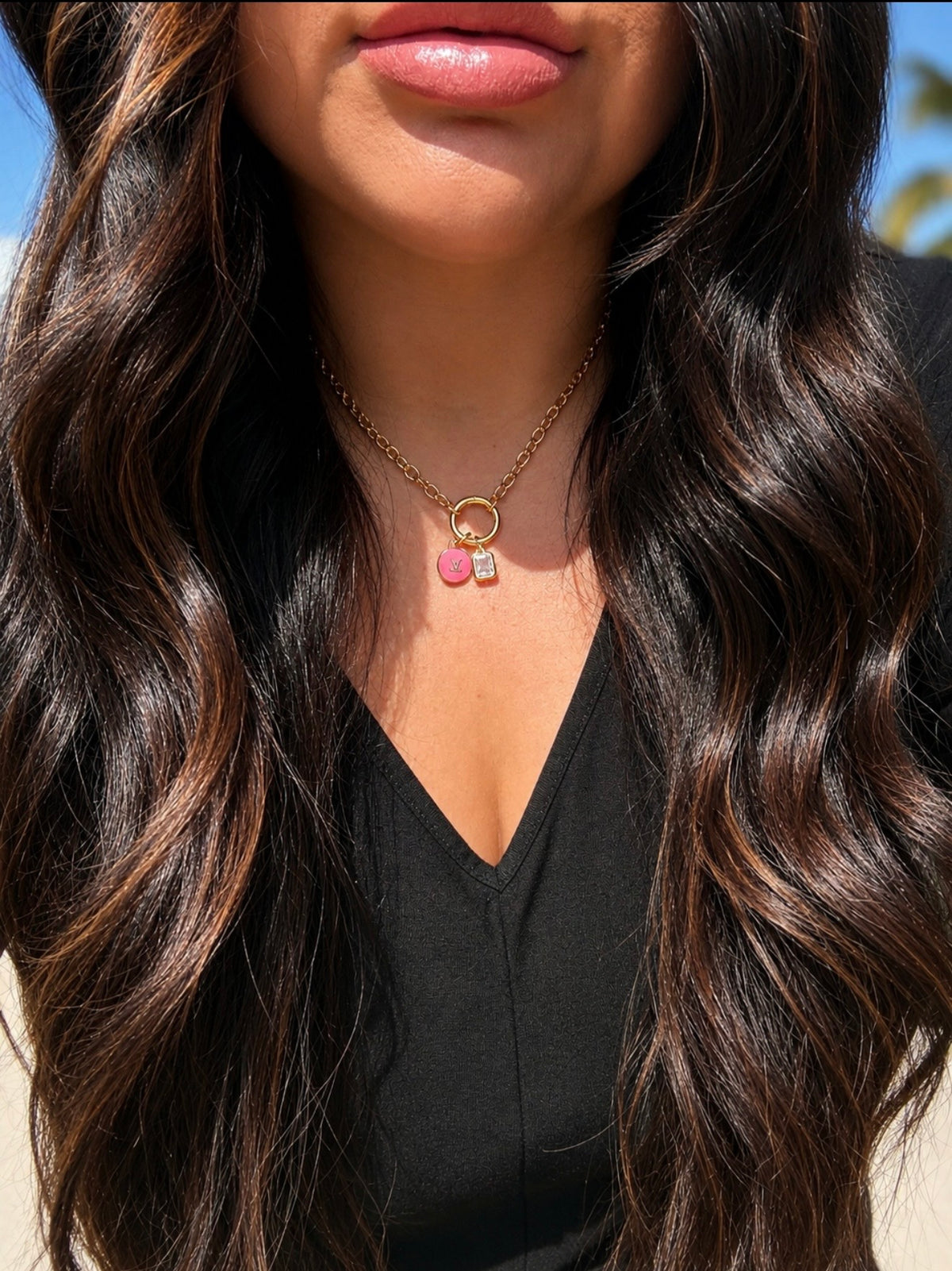 Repurposed LV Pink Charm Necklace