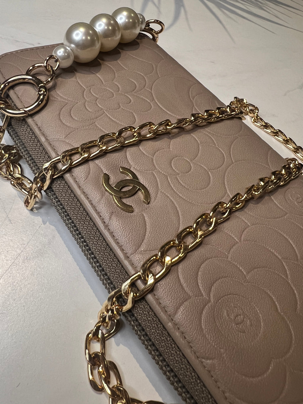Chanel Lambskin Camellia  Nude Wallet