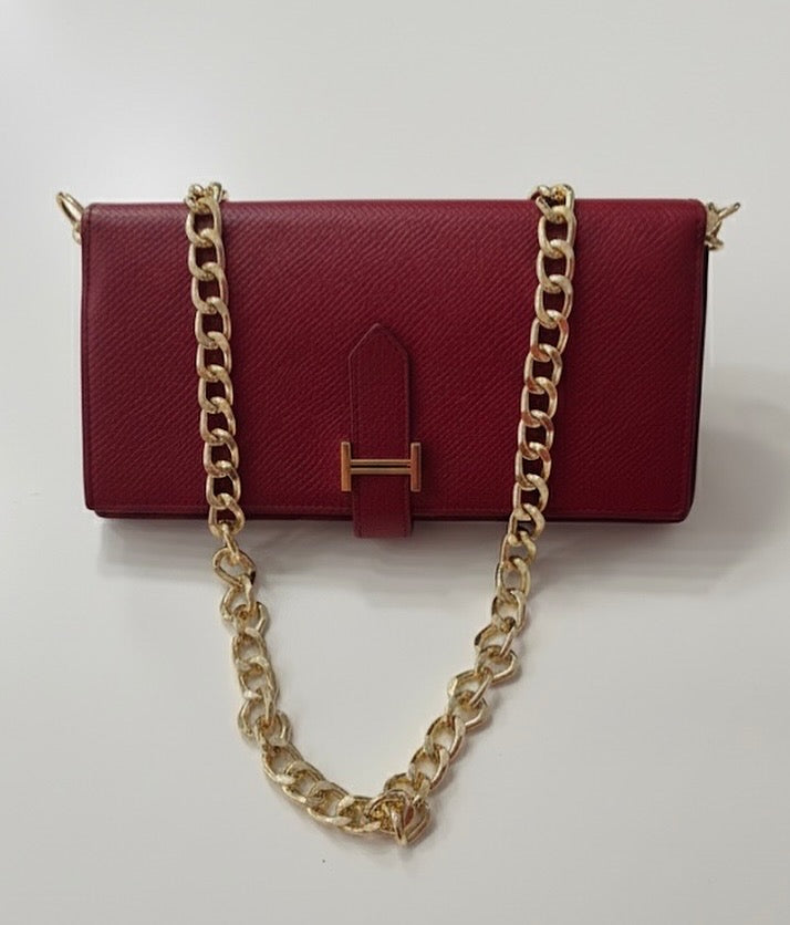 Hermes Bearn Red Long Bifold Wallet