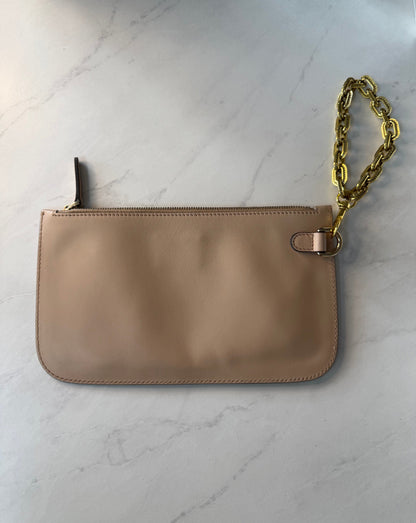 Preloved Tan Gucci Clutch w/ added Chain