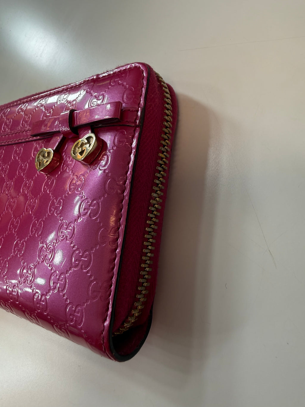 Pink Gucci Zip Wallet Micro Guccissima Patent Leather
