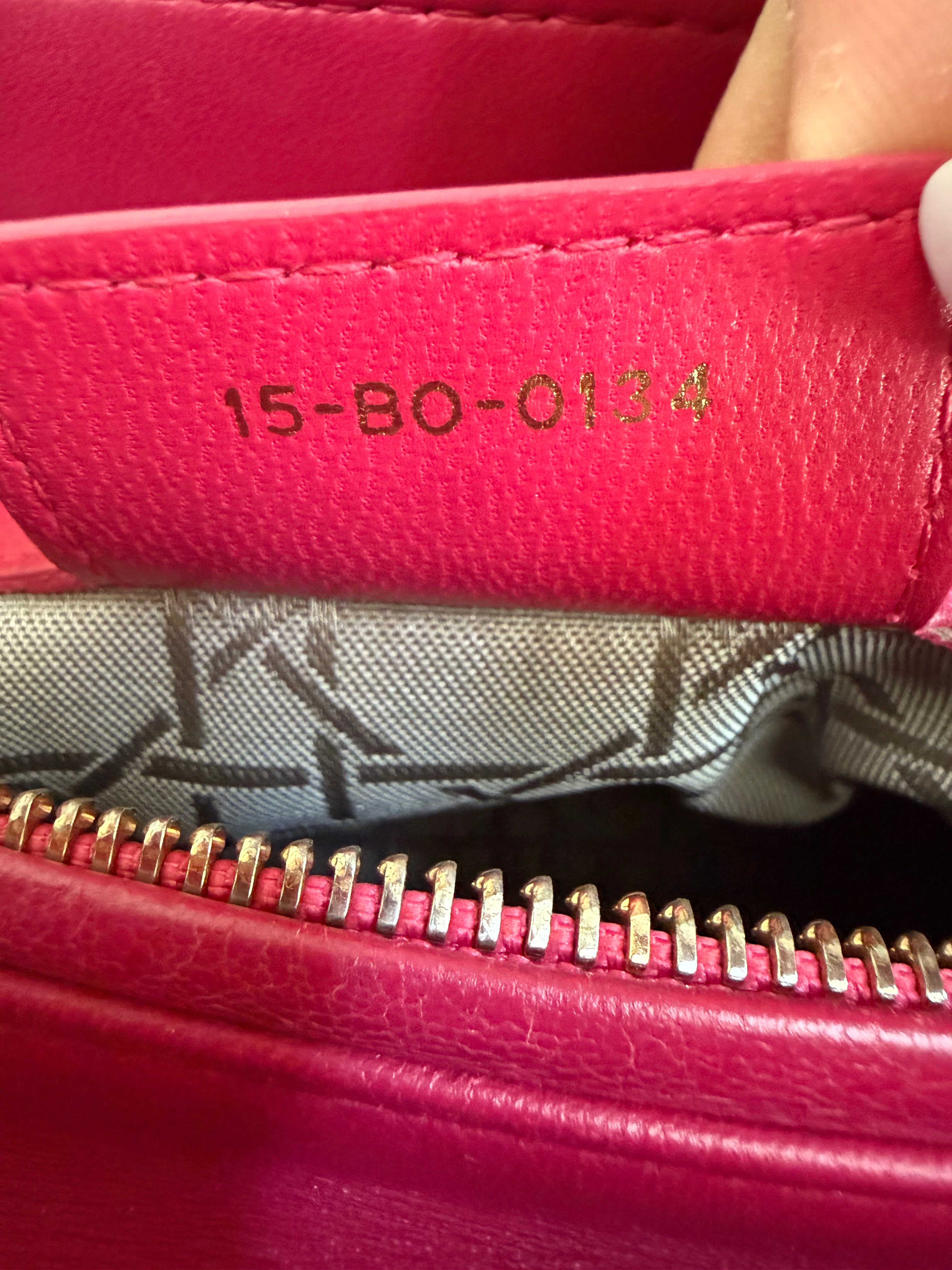 Preloved Christian Dior Lambskin Cannage Medium Lady Dior Fuchsia