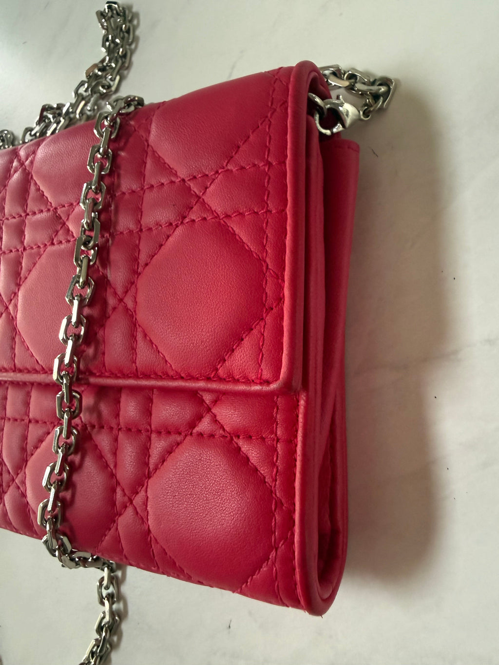 Pink Dior Cannage Wallet On Chain