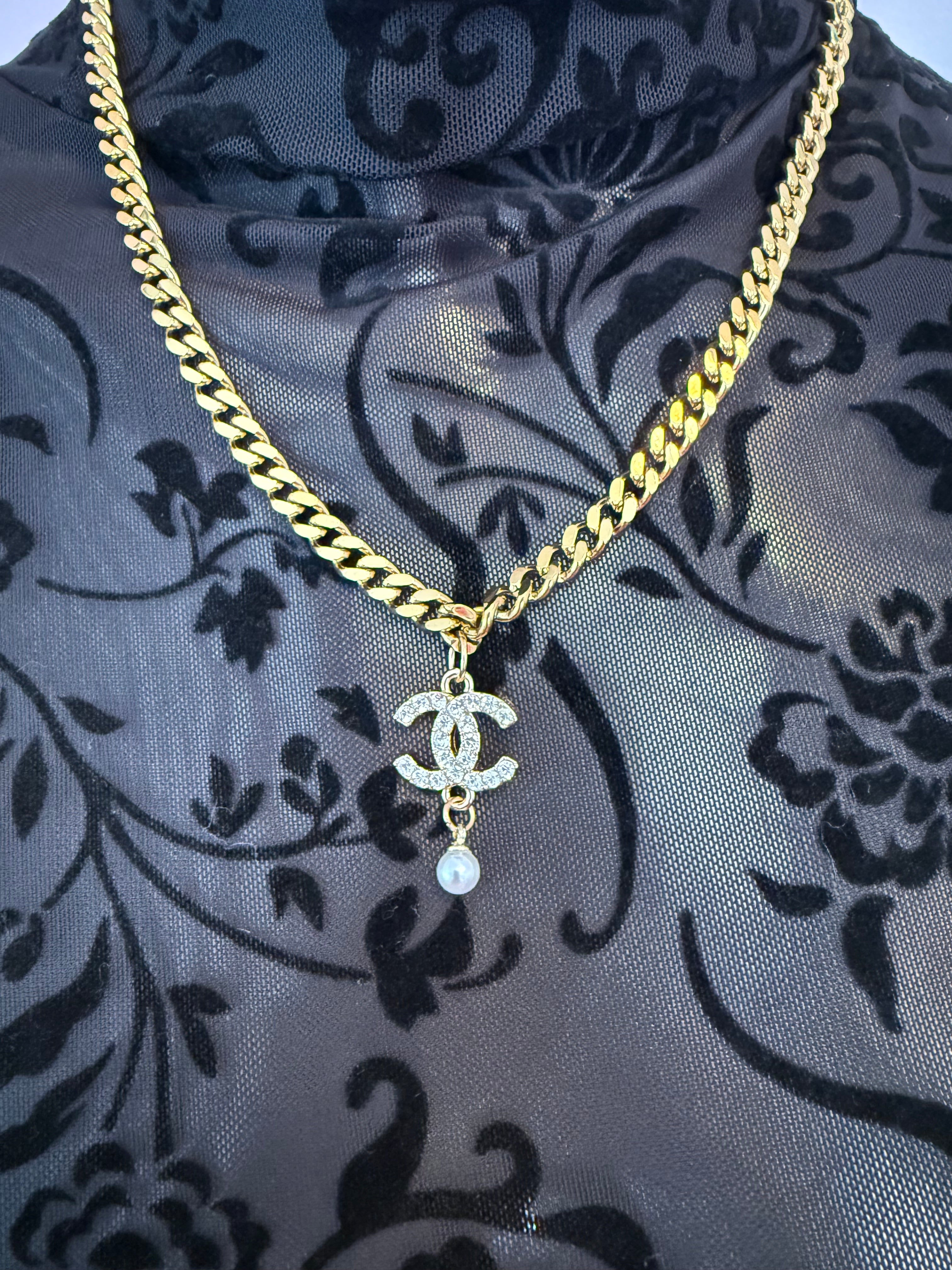 Upcycled CC Pearl on Cuban Chain