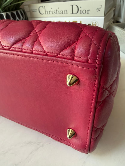 Preloved Christian Dior Lambskin Cannage Medium Lady Dior Fuchsia
