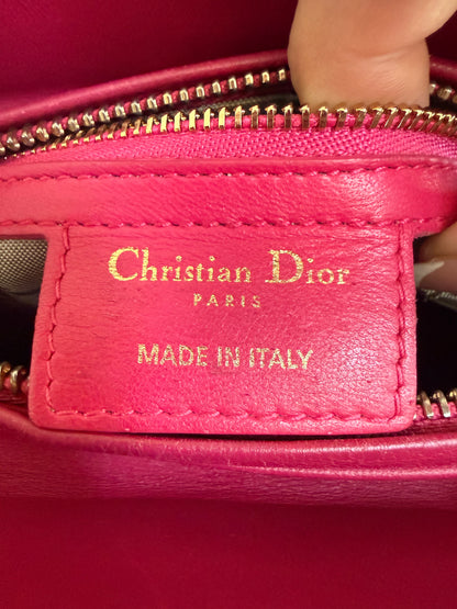 Preloved Christian Dior Lambskin Cannage Medium Lady Dior Fuchsia