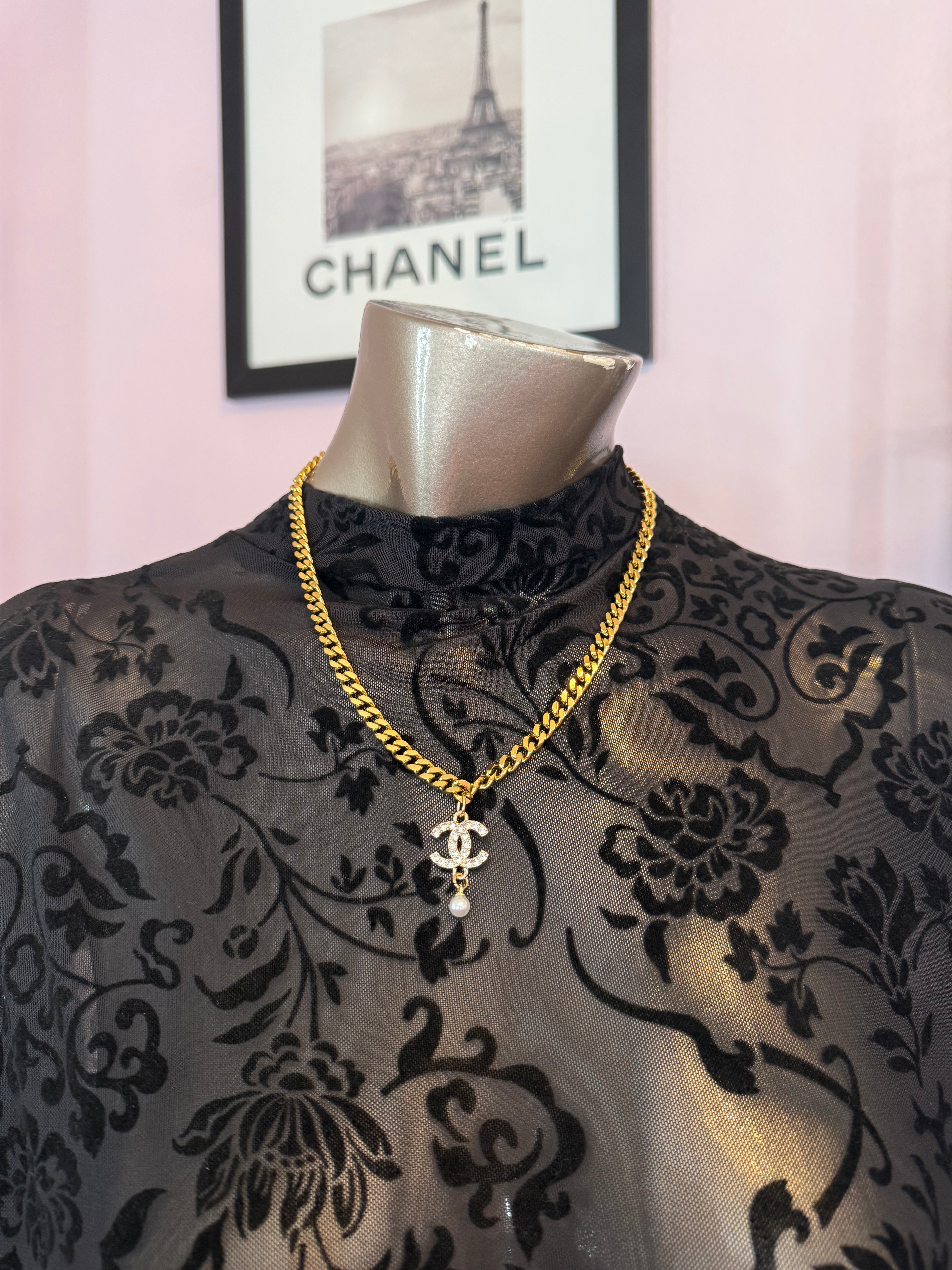 Upcycled CC Pearl on Cuban Chain