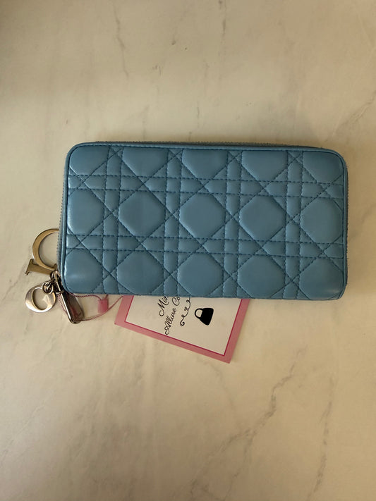 Light Blue Dior Cannage Zippy Wallet