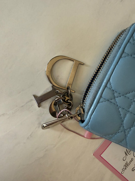 Light Blue Dior Cannage Zippy Wallet