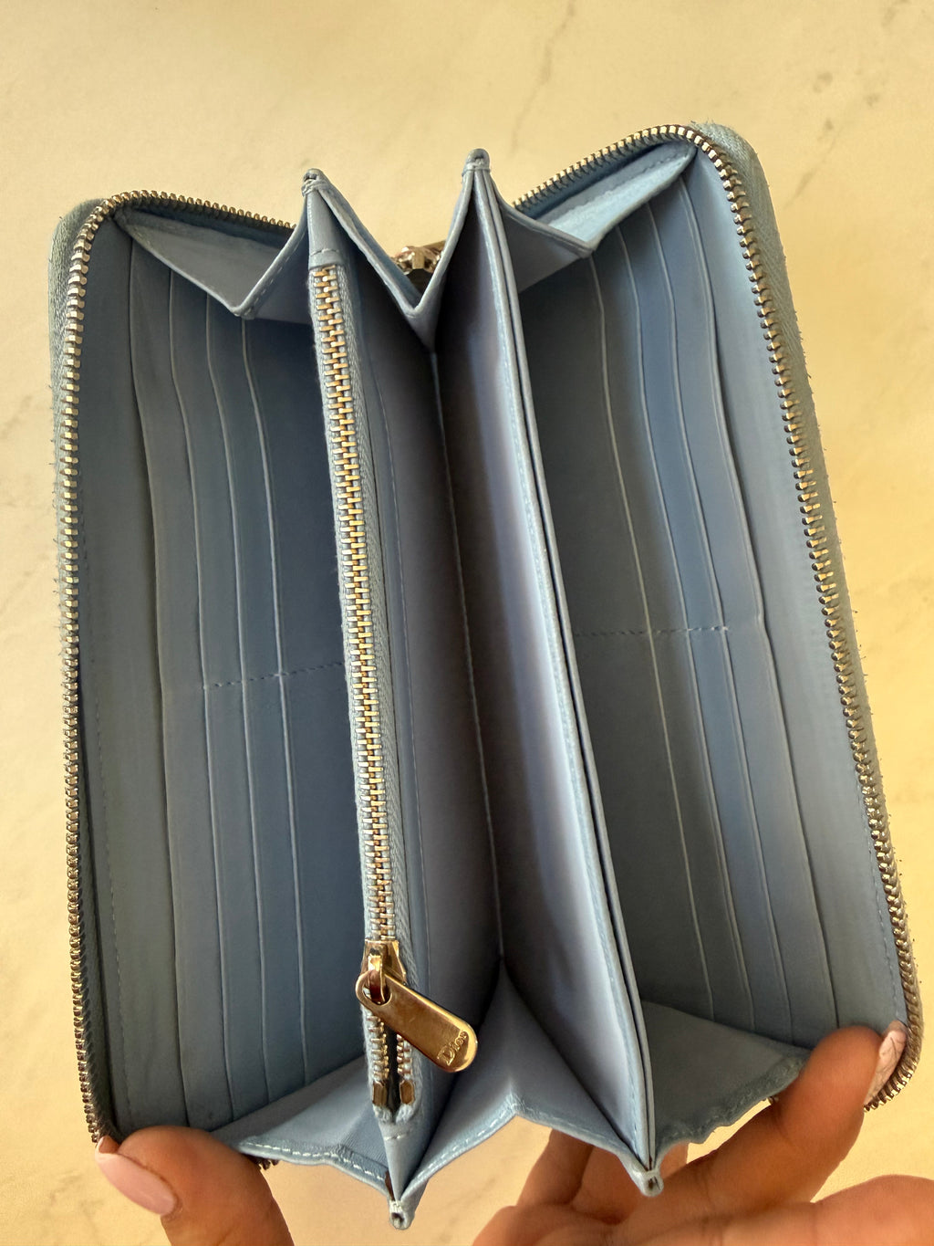 Light Blue Dior Cannage Zippy Wallet