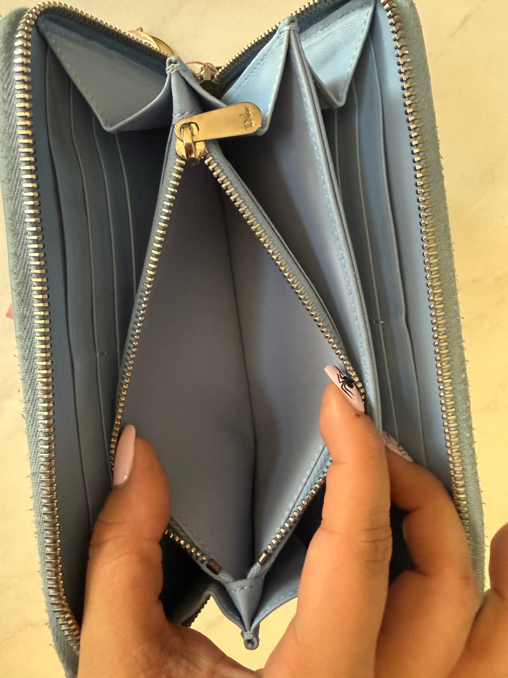 Light Blue Dior Cannage Zippy Wallet