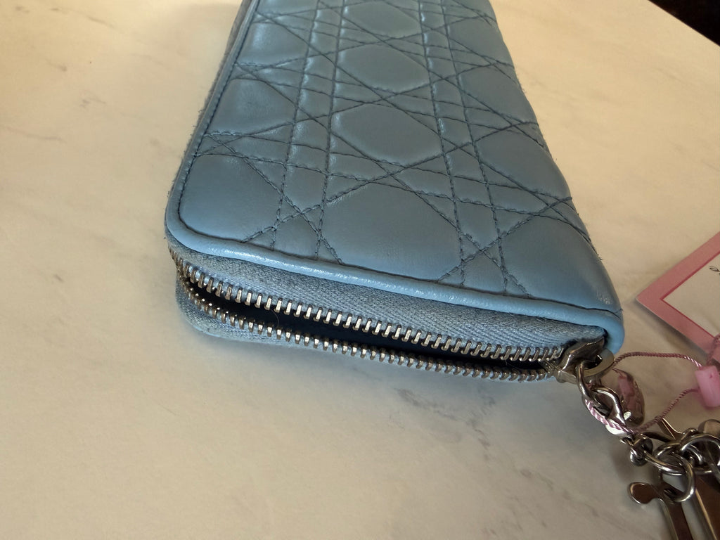 Light Blue Dior Cannage Zippy Wallet