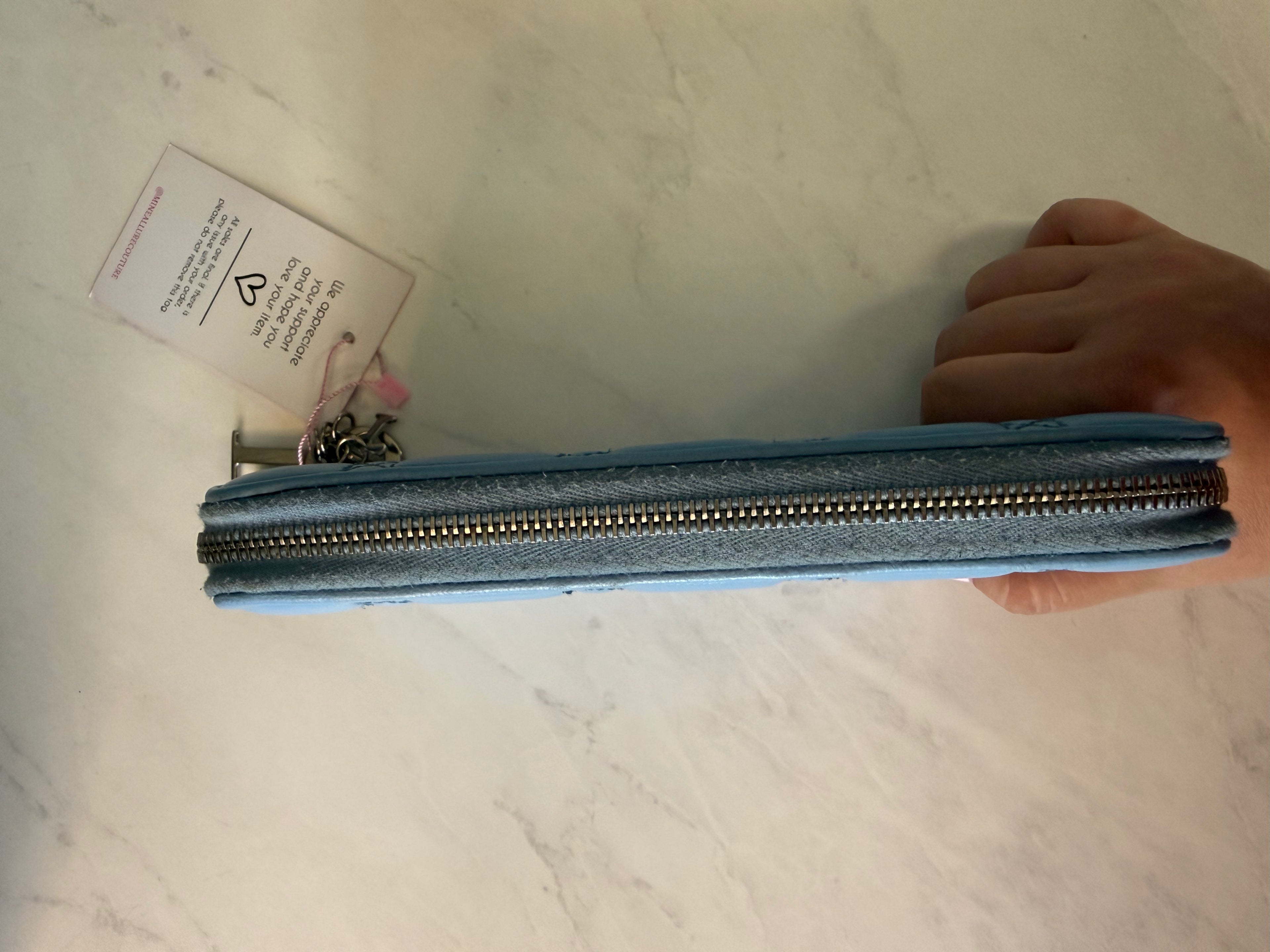 Light Blue Dior Cannage Zippy Wallet