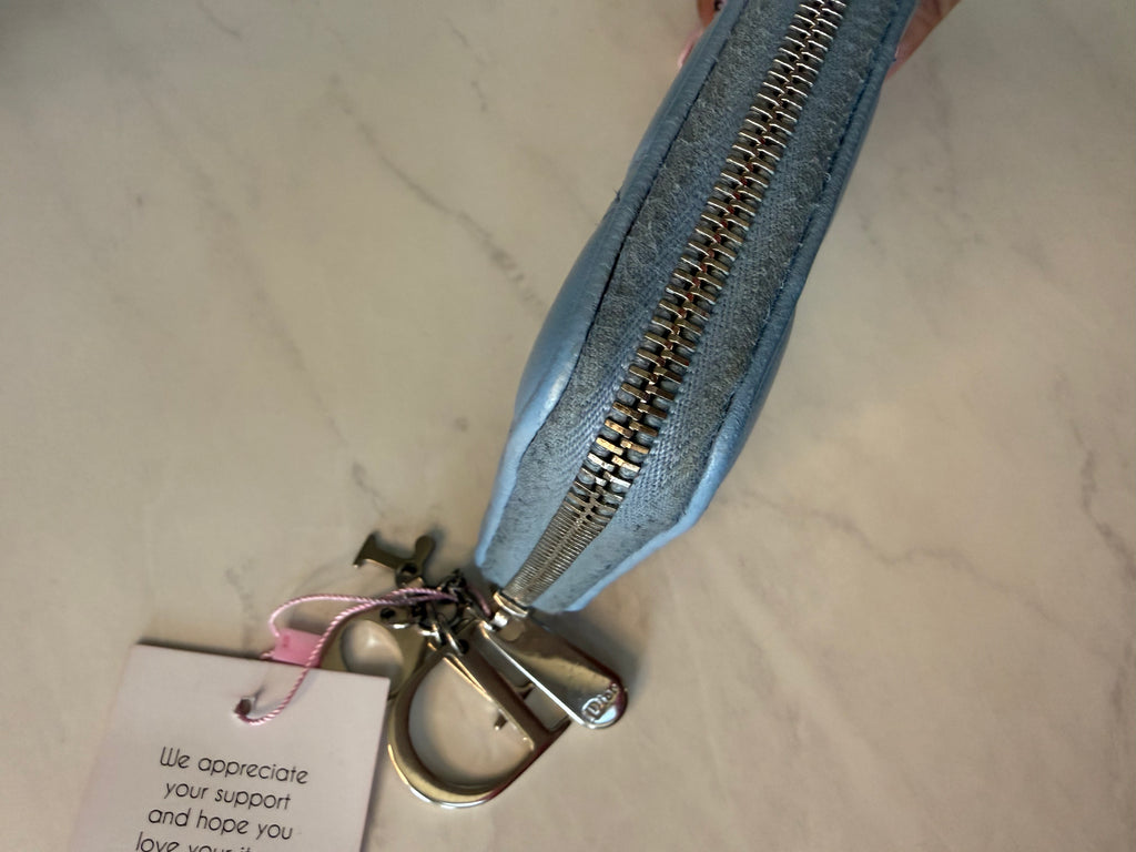 Light Blue Dior Cannage Zippy Wallet
