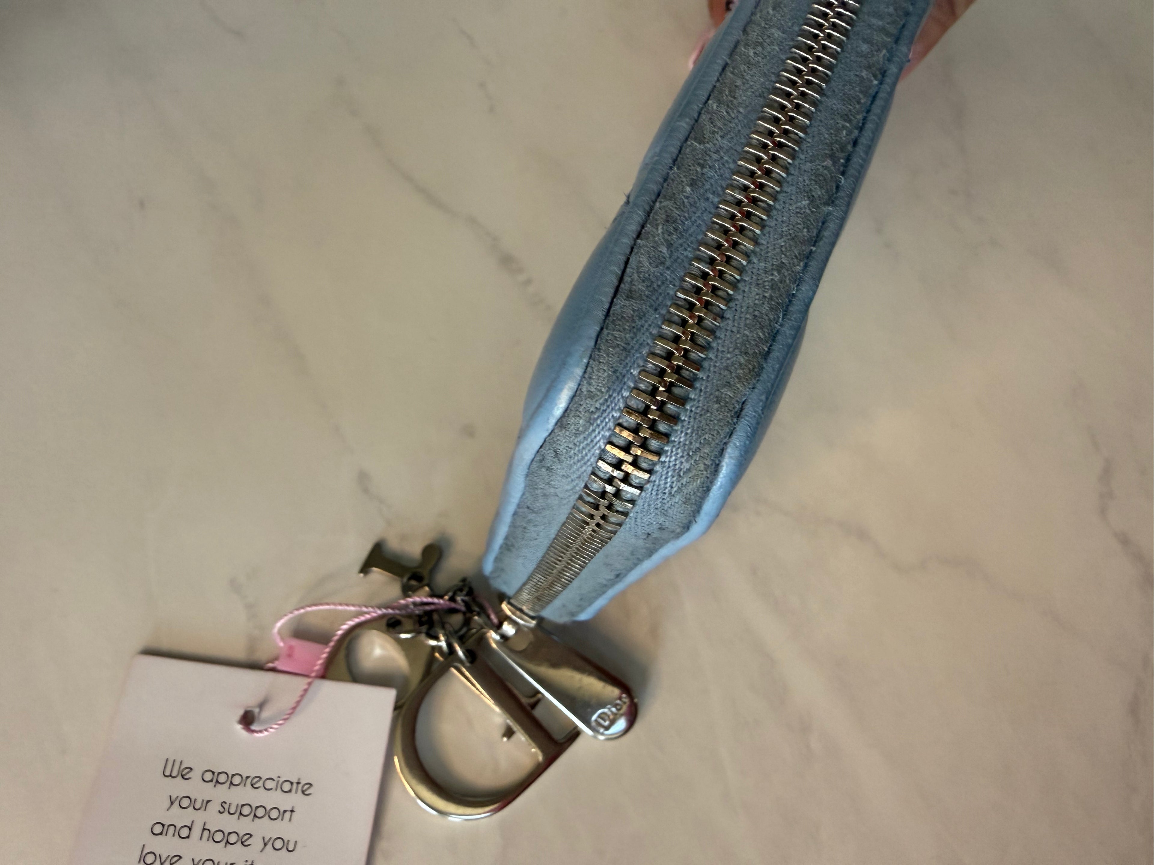 Light Blue Dior Cannage Zippy Wallet