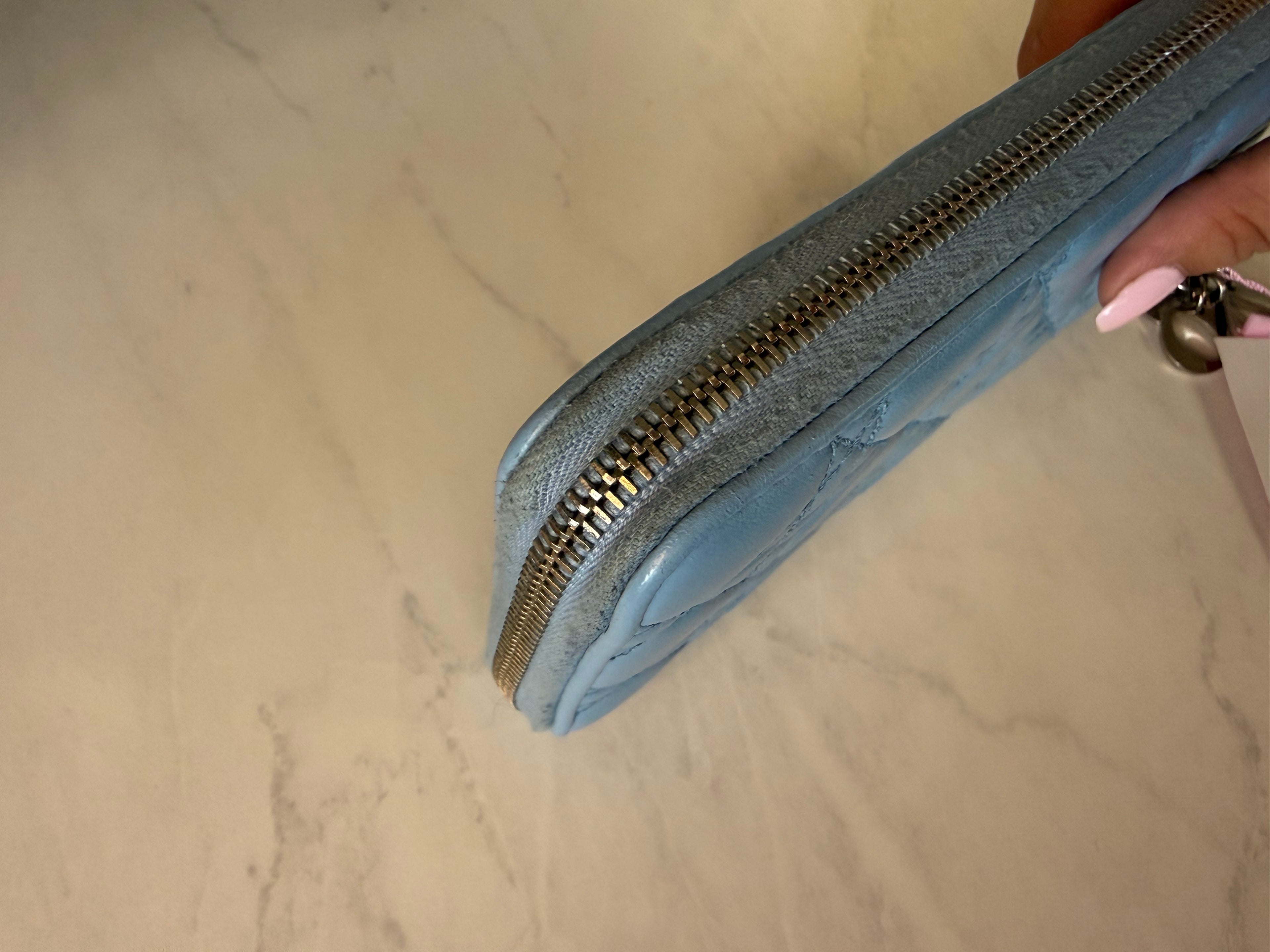 Light Blue Dior Cannage Zippy Wallet