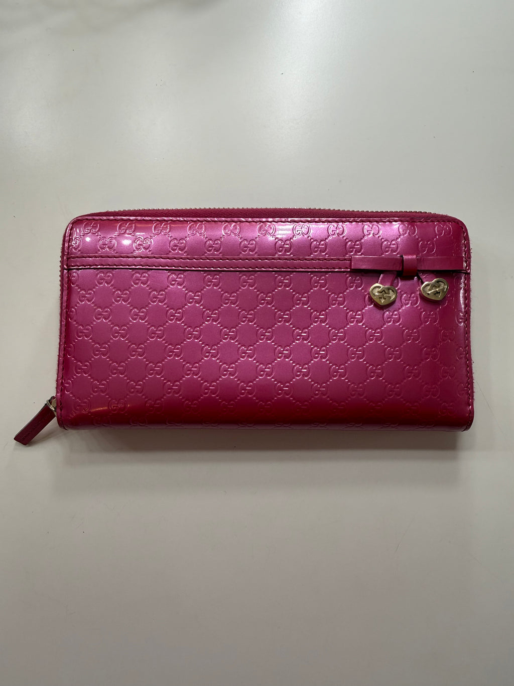 Pink Gucci Zip Wallet Micro Guccissima Patent Leather