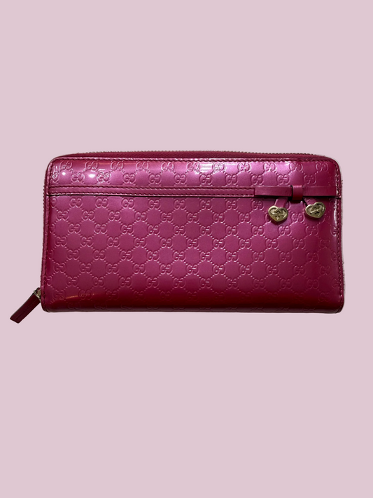 Pink Gucci Zip Wallet Micro Guccissima Patent Leather