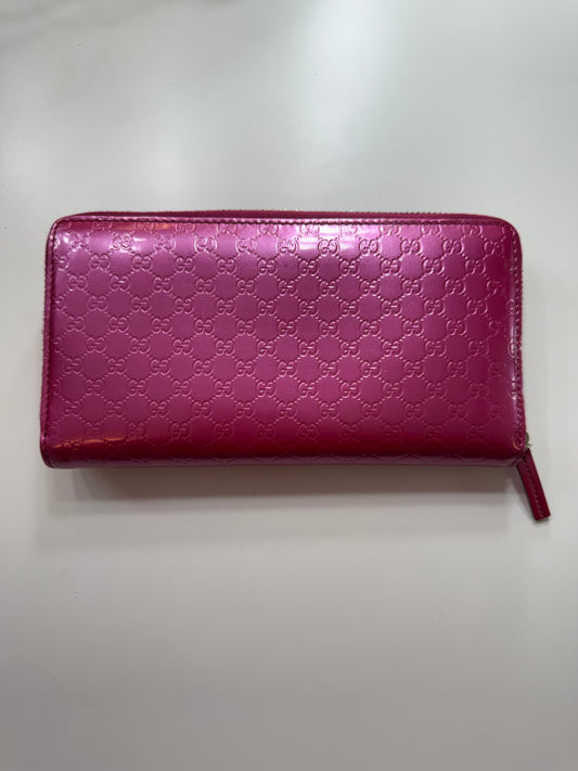 Pink Gucci Zip Wallet Micro Guccissima Patent Leather
