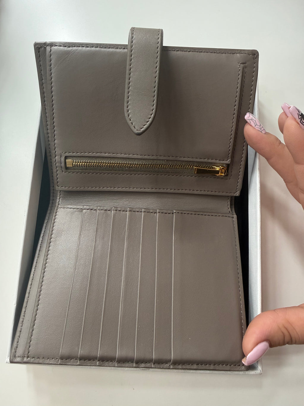Full set Gray Grained Calfskin Large Multifunction Strap Wallet