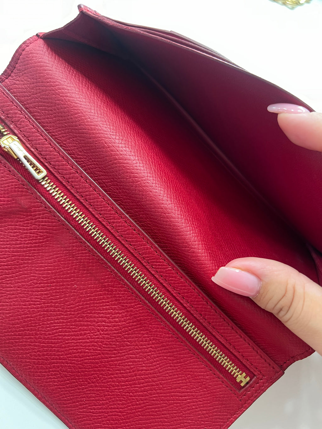 Hermes Bearn Red Long Bifold Wallet