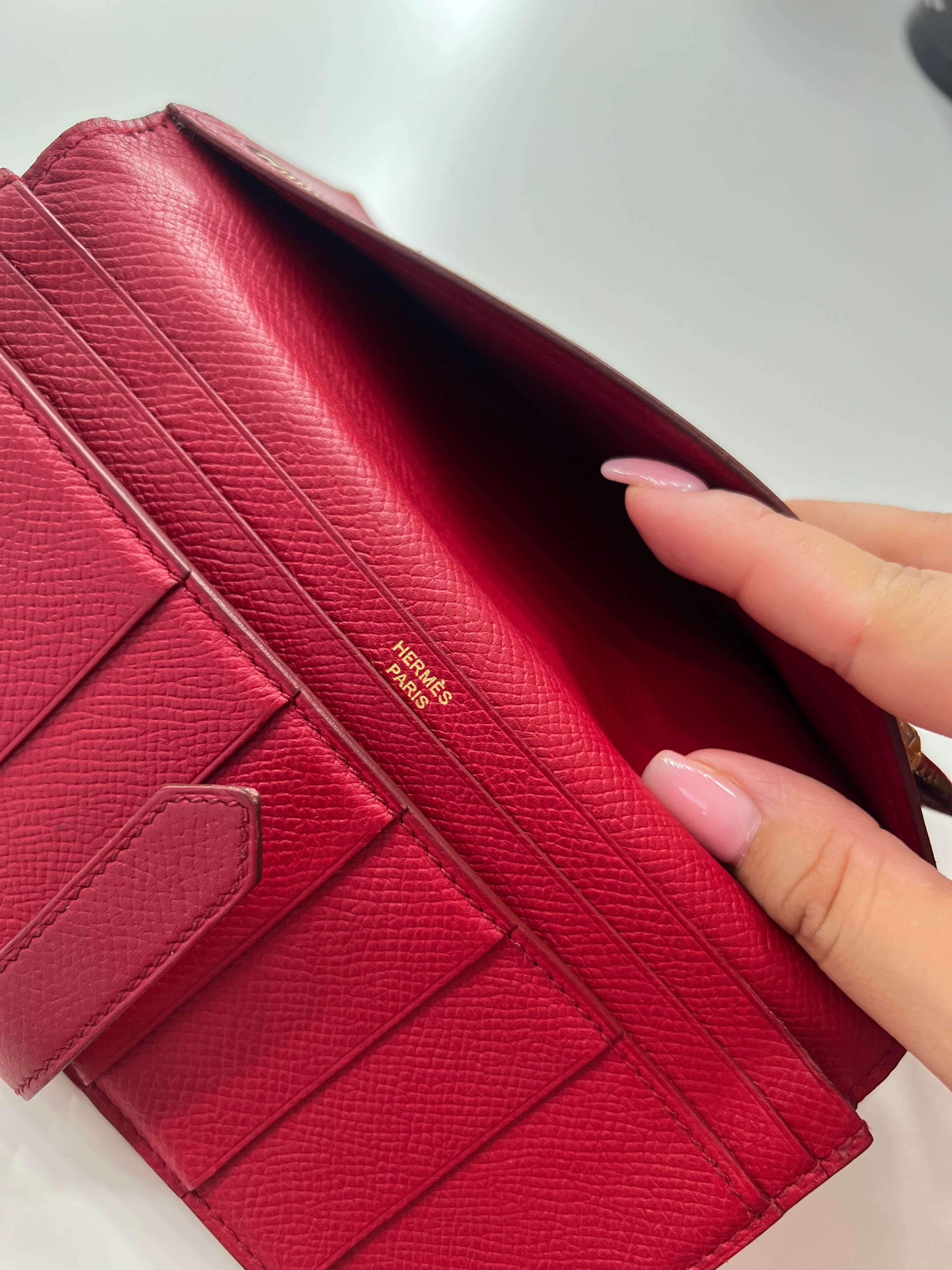Hermes Bearn Red Long Bifold Wallet