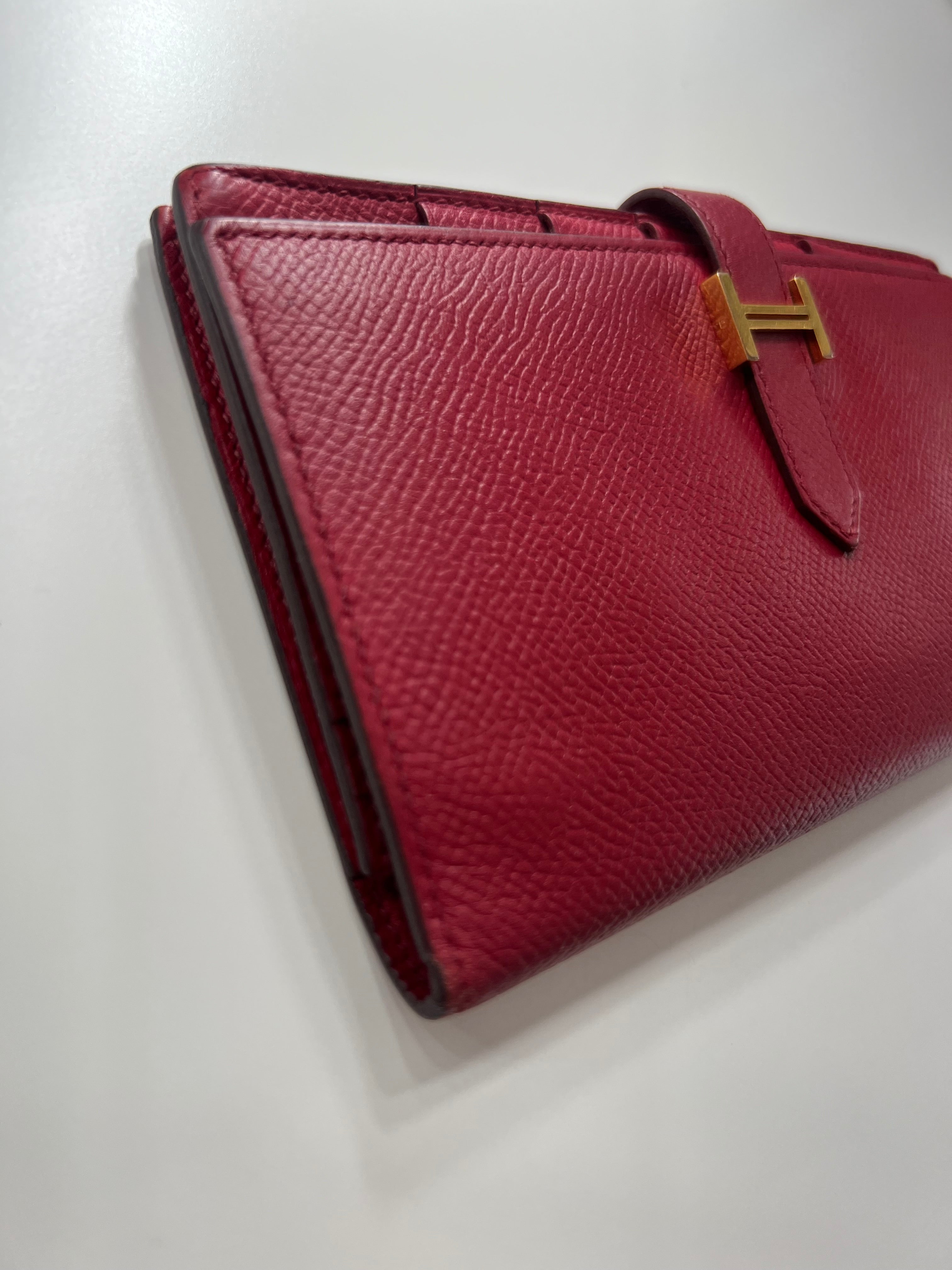 Hermes Bearn Red Long Bifold Wallet