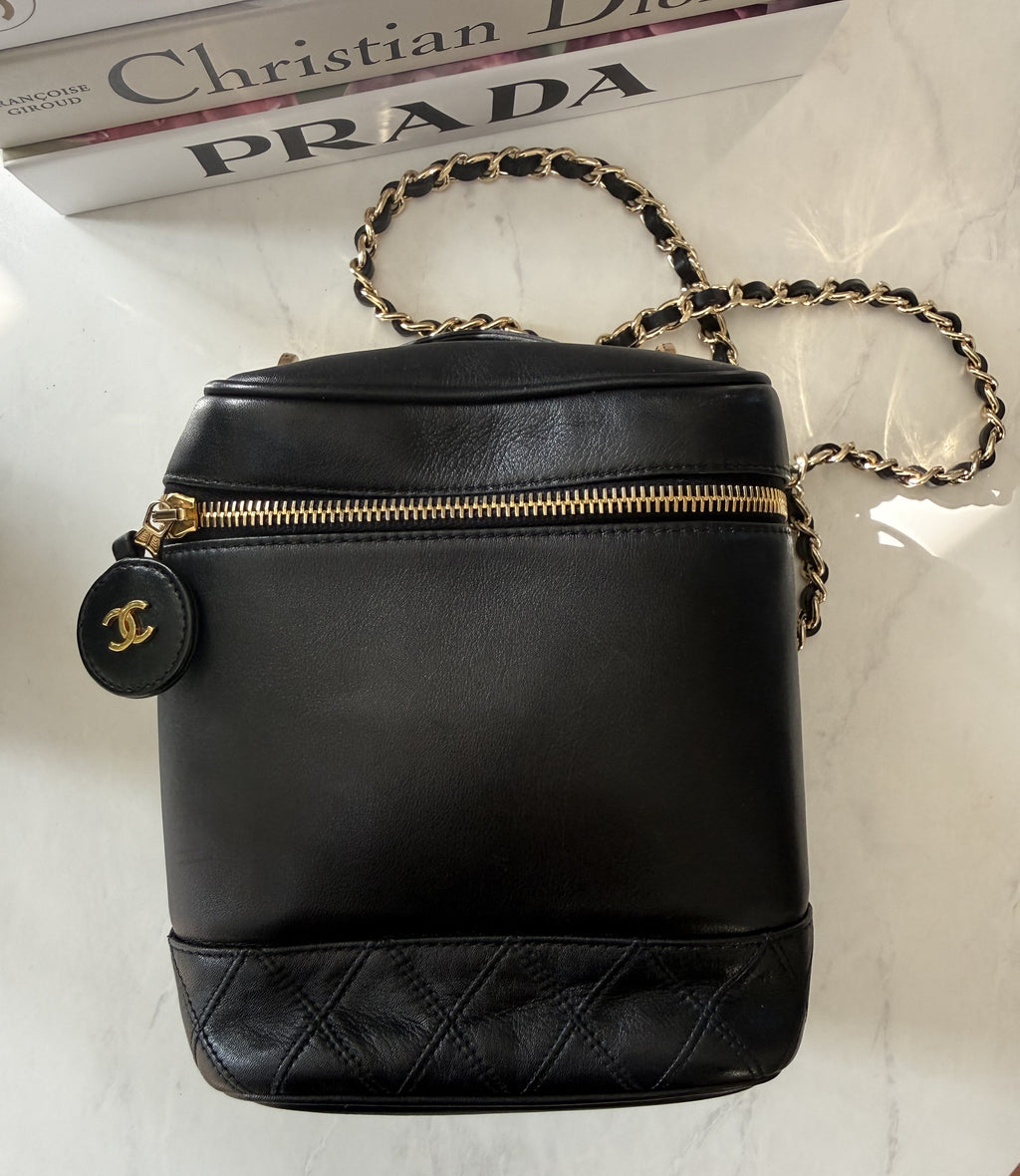 Black Chanel Vanity With Genuine Chain