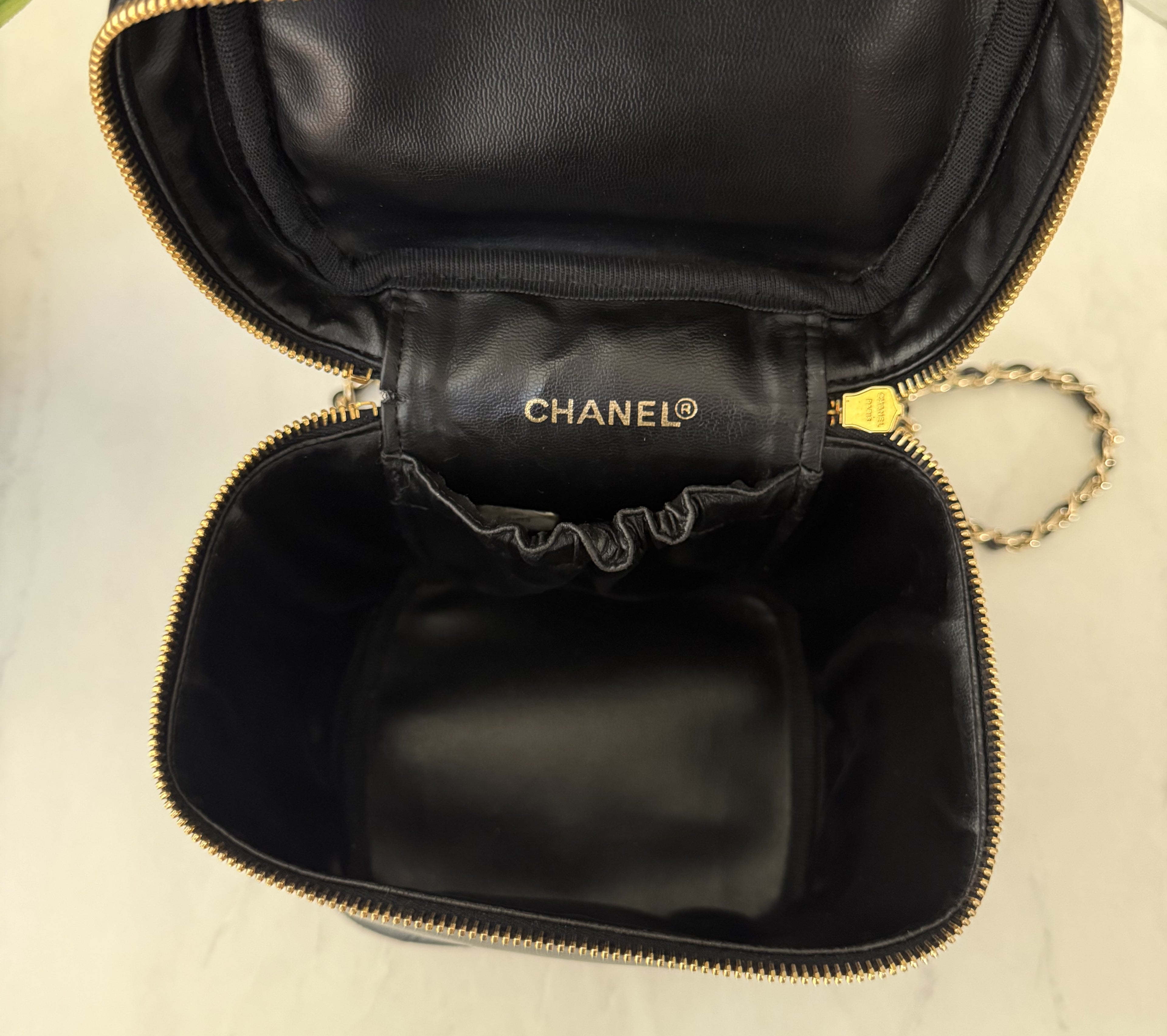 Black Chanel Vanity With Genuine Chain