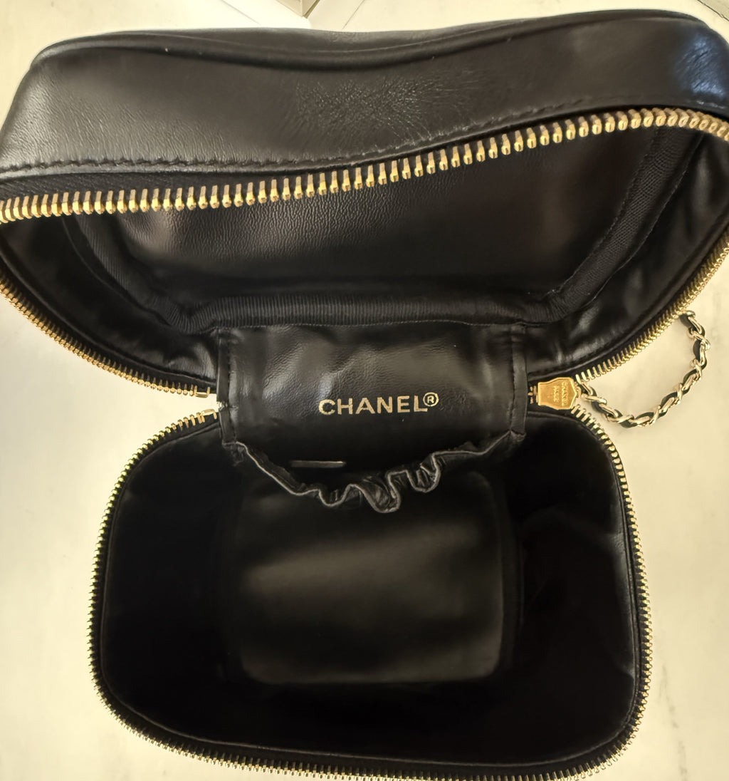 Black Chanel Vanity With Genuine Chain