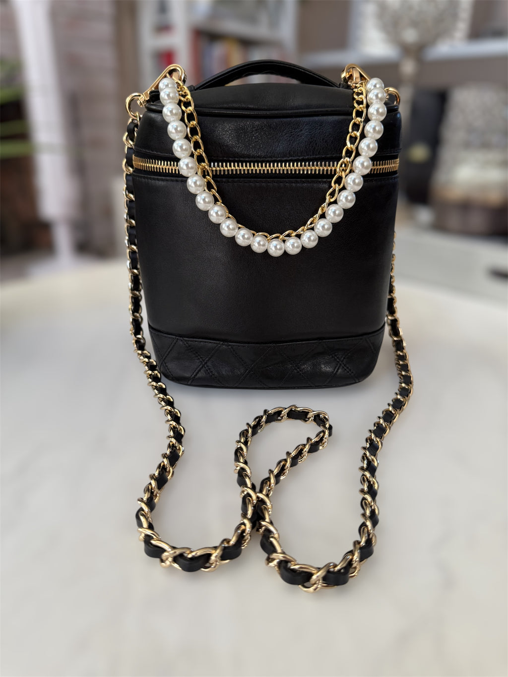 Black Chanel Vanity With Genuine Chain