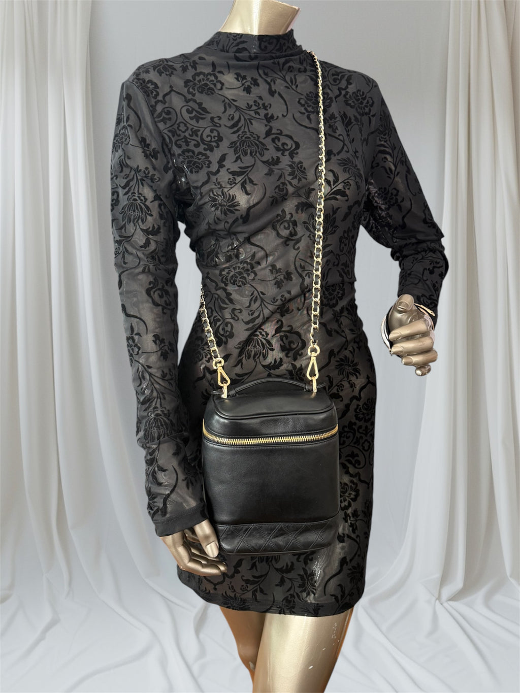 Black Chanel Vanity With Genuine Chain
